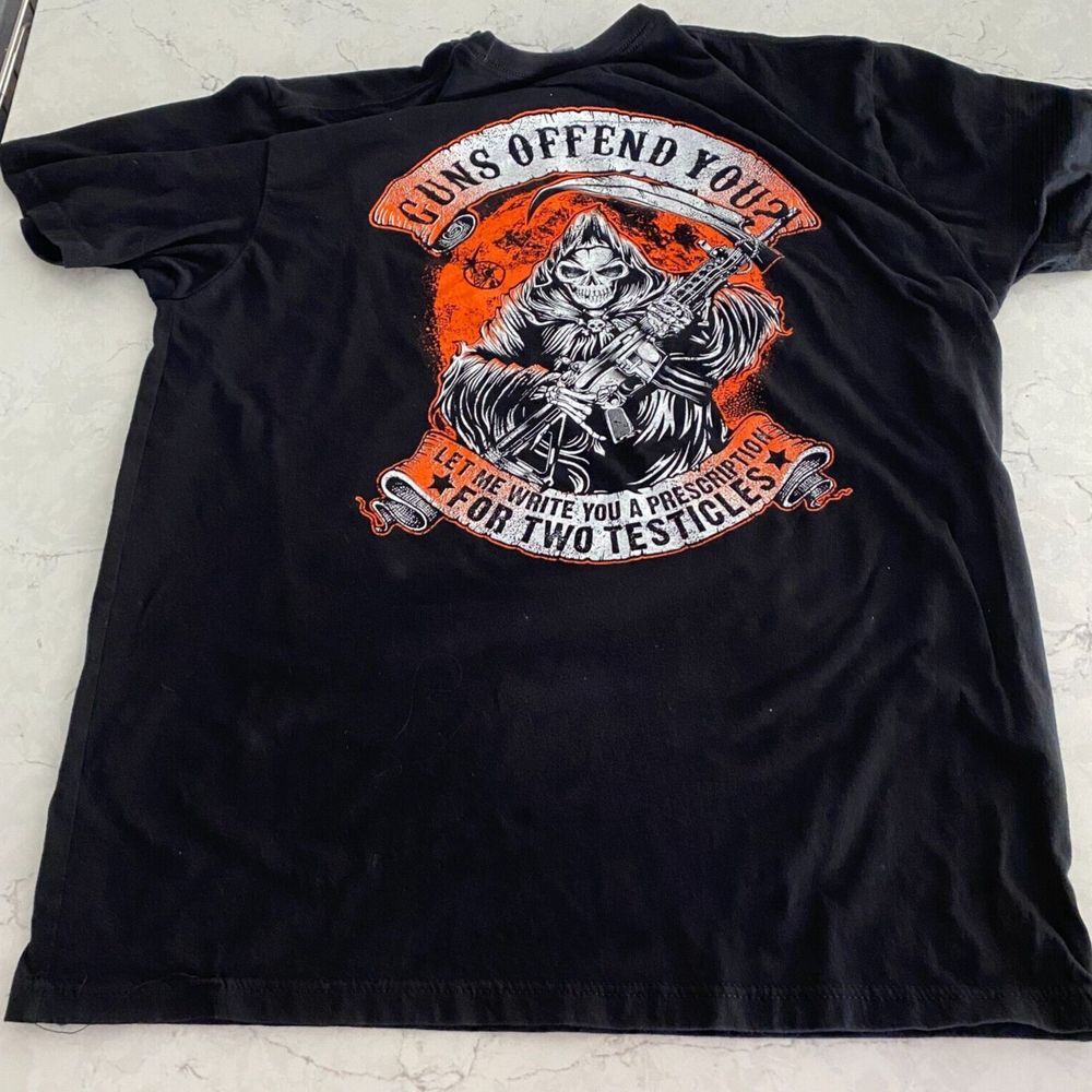 Grim Reaper Guns Offend You Next Level Apparel T-Shirt Men XL Black Graphics